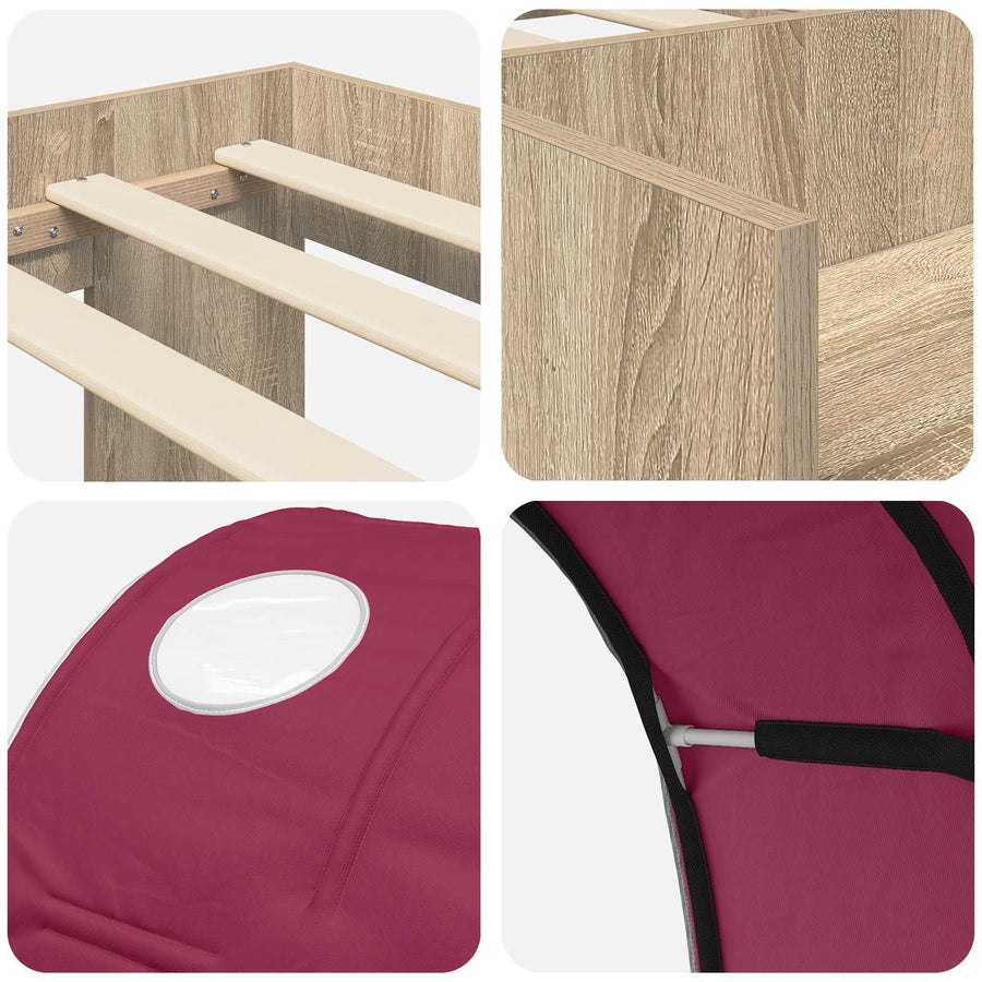Bedframe met tunnel 3 st Sonoma eiken en rood Bewerkt hout