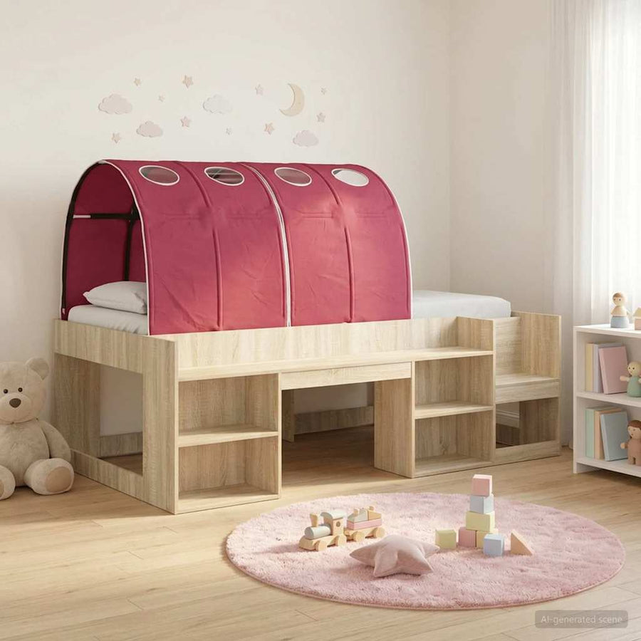 Bedframe met tunnel 3 st Sonoma eiken en rood Bewerkt hout
