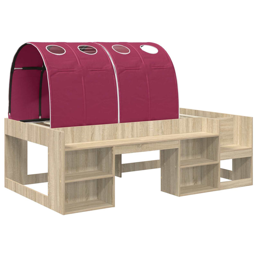 Bedframe met tunnel 3 st Sonoma eiken en rood Bewerkt hout