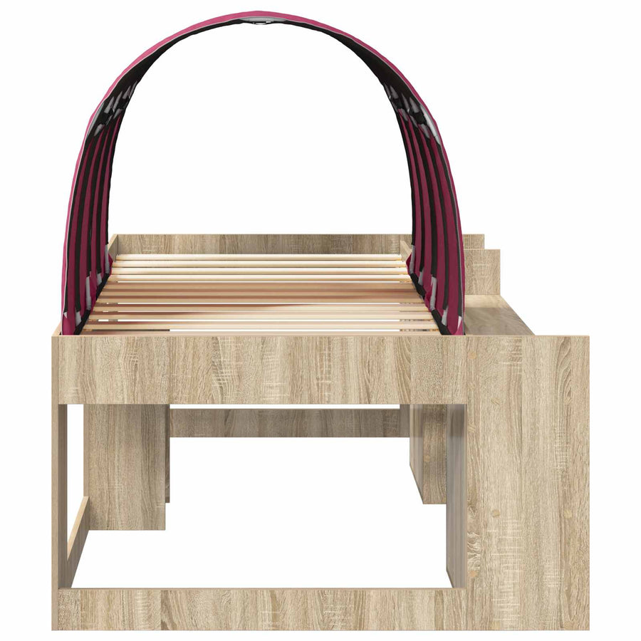 Bedframe met tunnel 3 st Sonoma eiken en rood Bewerkt hout