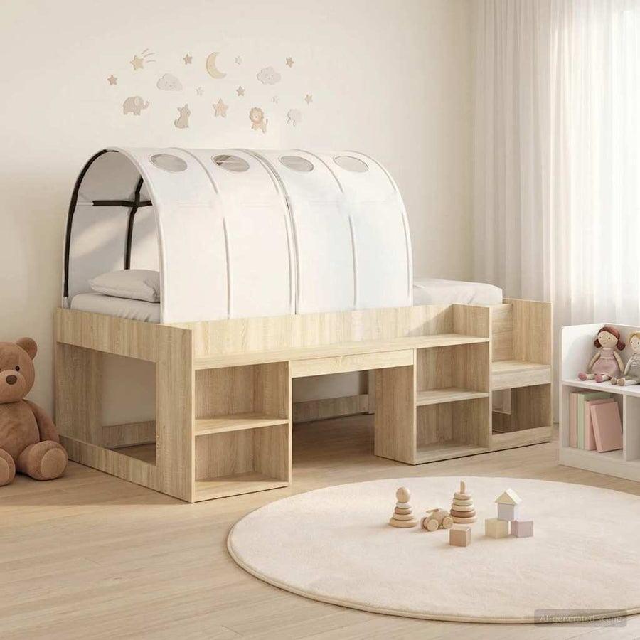 Bedframe met tunnel 3 st Sonoma eiken en wit Bewerkt hout