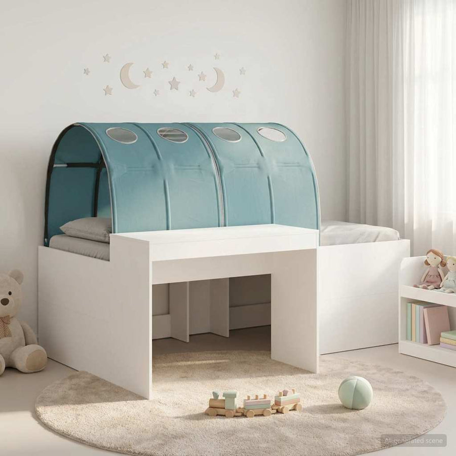 Bedframe met Tunnel 3 pcs Wit en Lichtblauw Bewerkt hout