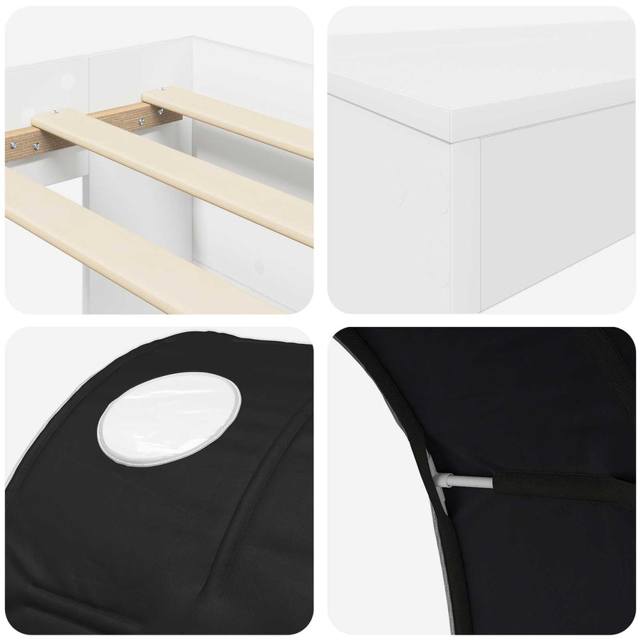 Bedframe met Tunnel met plank 3 pcs Wit en zwart Bewerkt hout