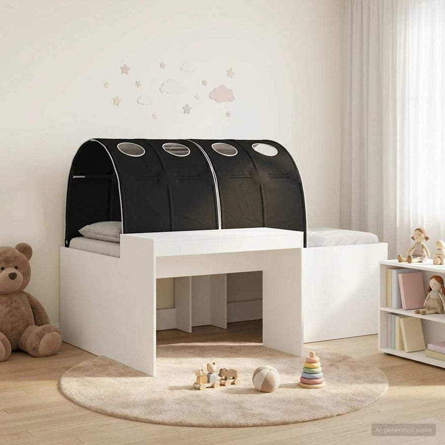 Bedframe met Tunnel met plank 3 pcs Wit en zwart Bewerkt hout