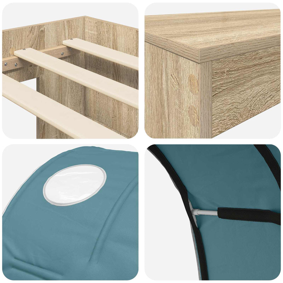 Bedframe met Tunnel met plank 3 st Sonoma eiken en lichtblauw