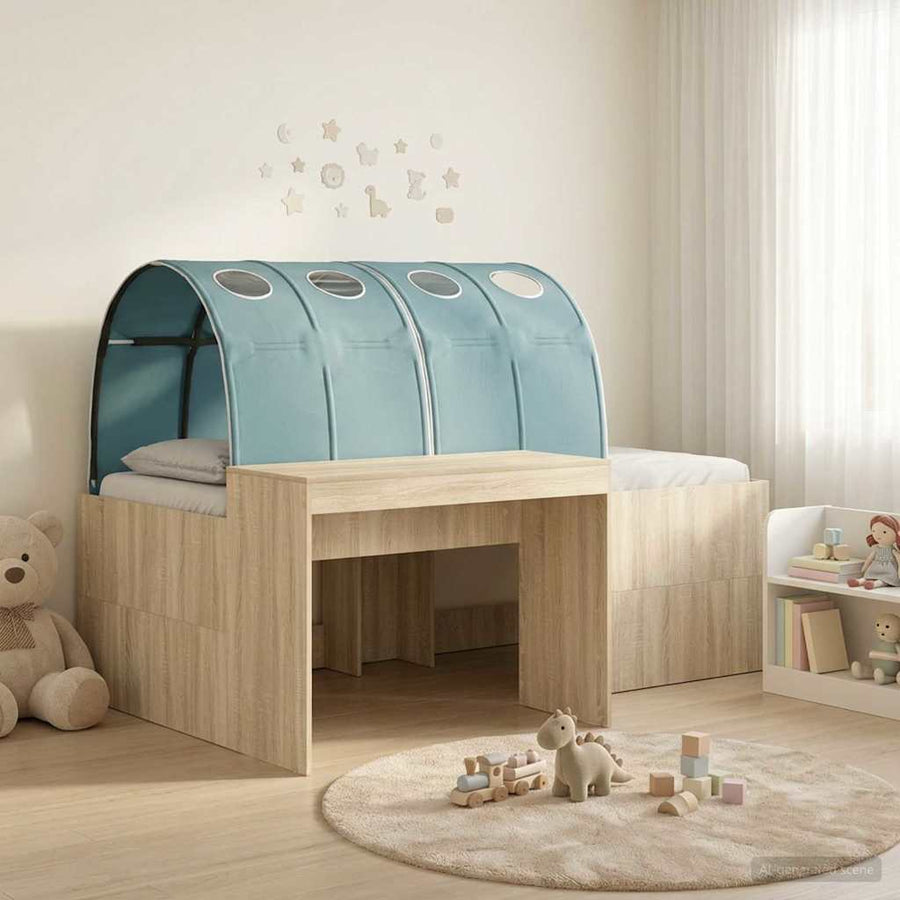 Bedframe met Tunnel met plank 3 st Sonoma eiken en lichtblauw