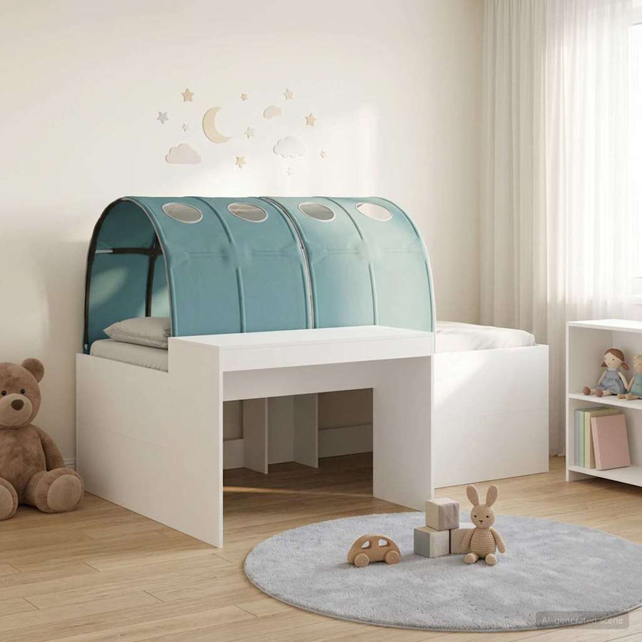 Bed met Tunnel 4 pcs Artisian Eik en Lichtblauw Bewerkt hout