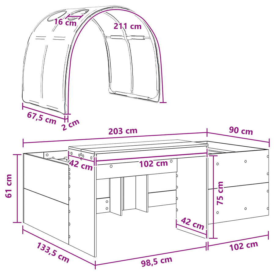 Bed met Tunnel 4 pcs Artisian Eik en Lichtblauw Bewerkt hout