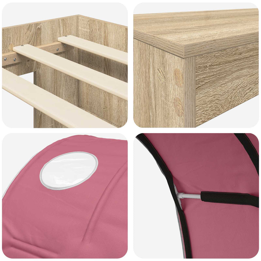 Bed met Tunnel 3 st Artisian Eik en Roze Bewerkt hout