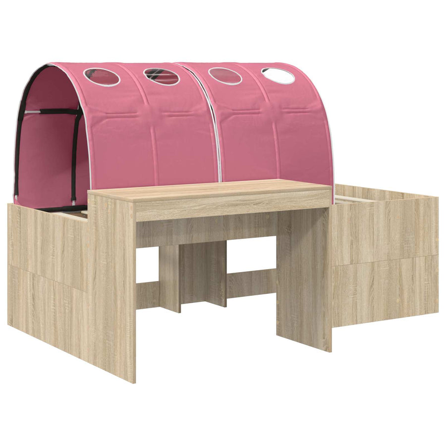 Bed met Tunnel 3 st Artisian Eik en Roze Bewerkt hout