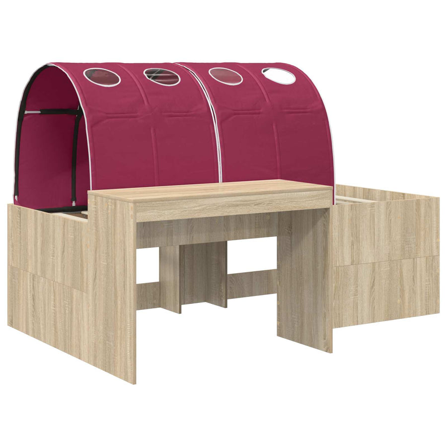 Bed met Tunnel 3 st Artisian Eik en Rood Bewerkt hout