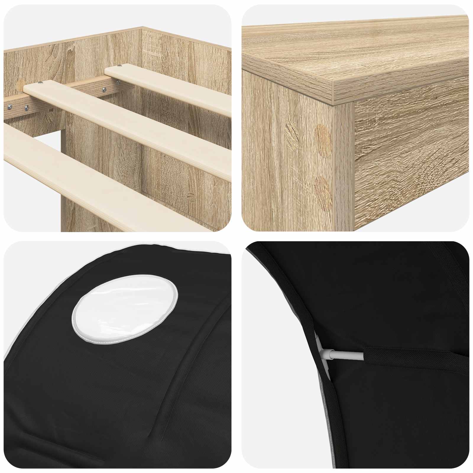 Bed met Tunnel 3 st Artisian Eik en Zwart Bewerkt hout