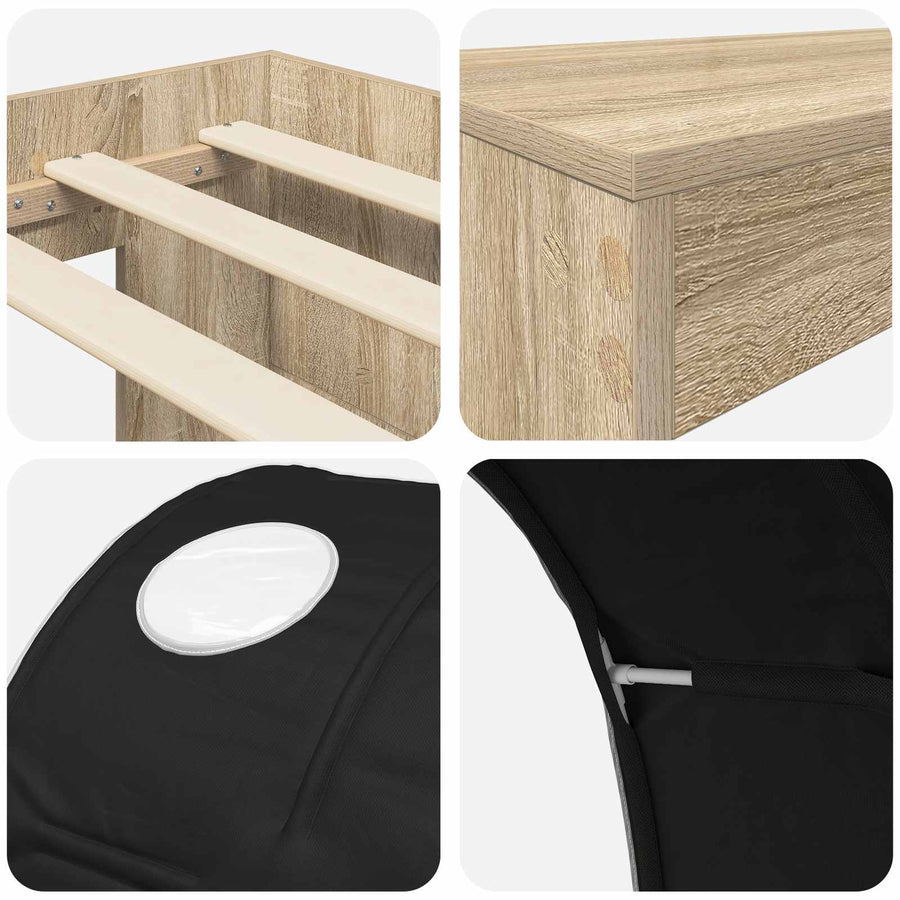 Bed met Tunnel 3 st Artisian Eik en Zwart Bewerkt hout