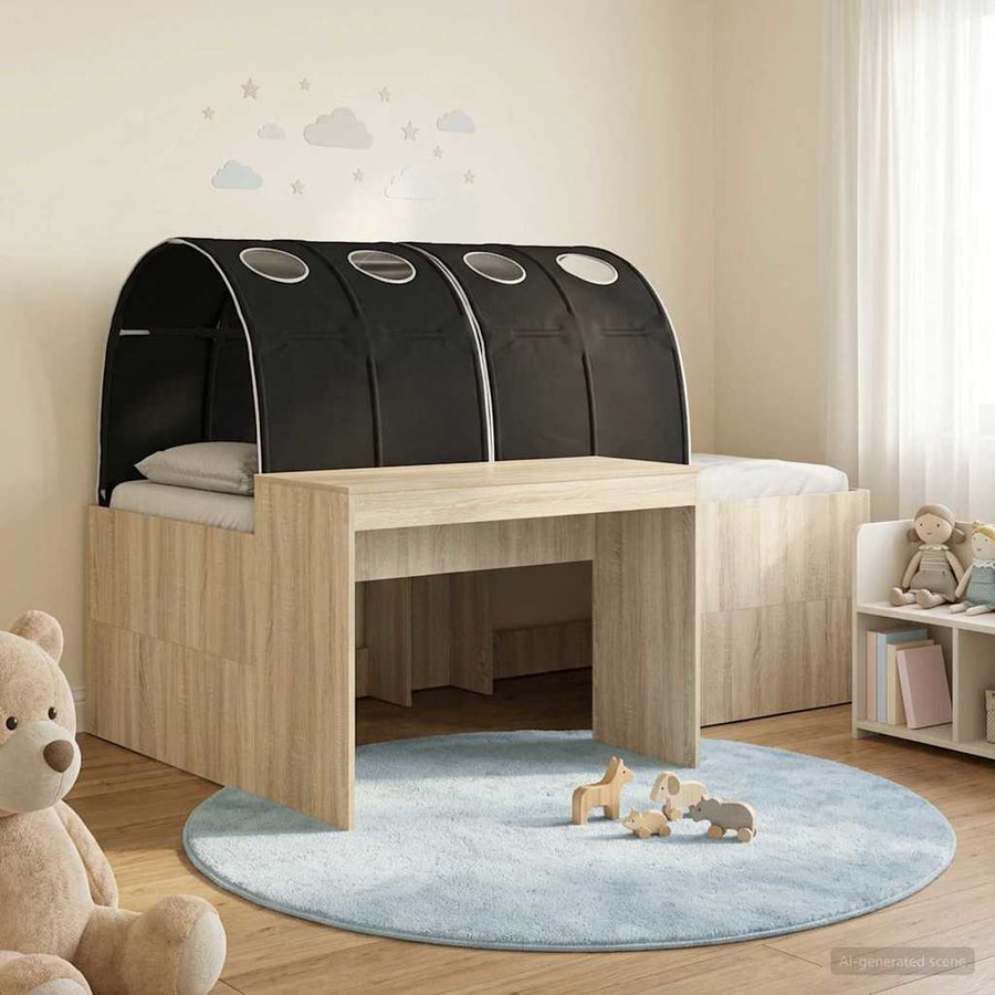 Bed met Tunnel 3 st Artisian Eik en Zwart Bewerkt hout