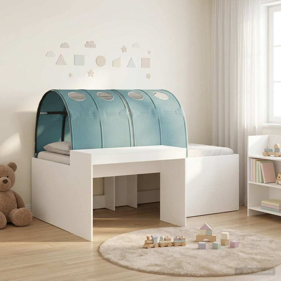 Bed met Tunnel 4 pcs Wit en Lichtblauw Bewerkt hout
