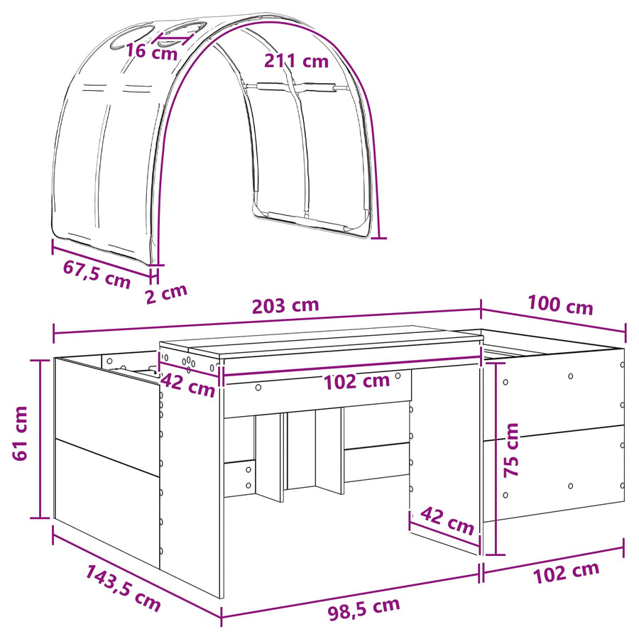 Bed met Tunnel 4 pcs Wit en Lichtblauw Bewerkt hout