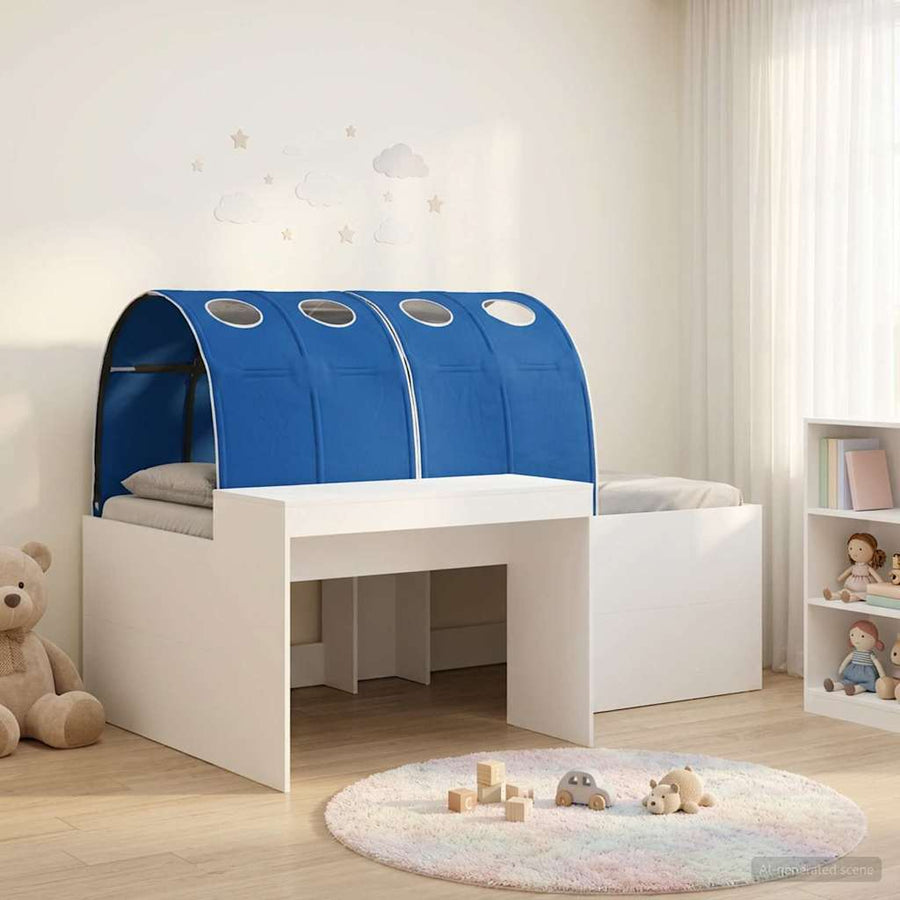 Bed met Tunnel 4 pcs Wit en Blauw Bewerkt hout