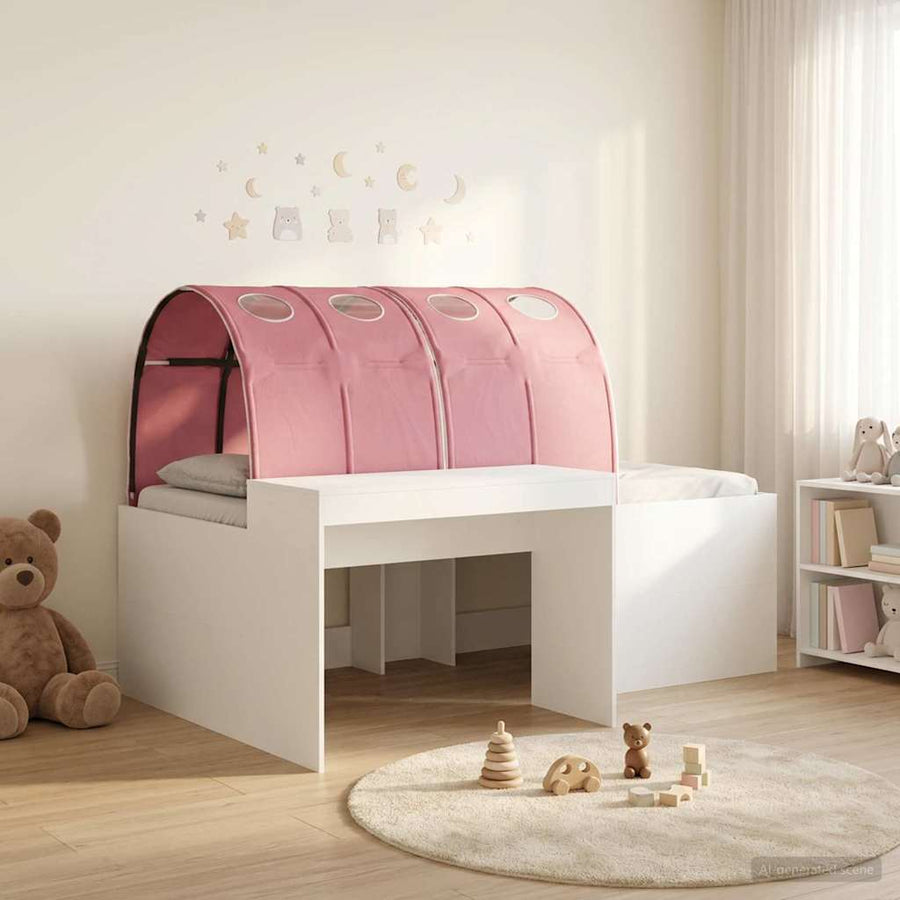 Bed met Tunnel 4 pcs Wit en Roze Bewerkt hout