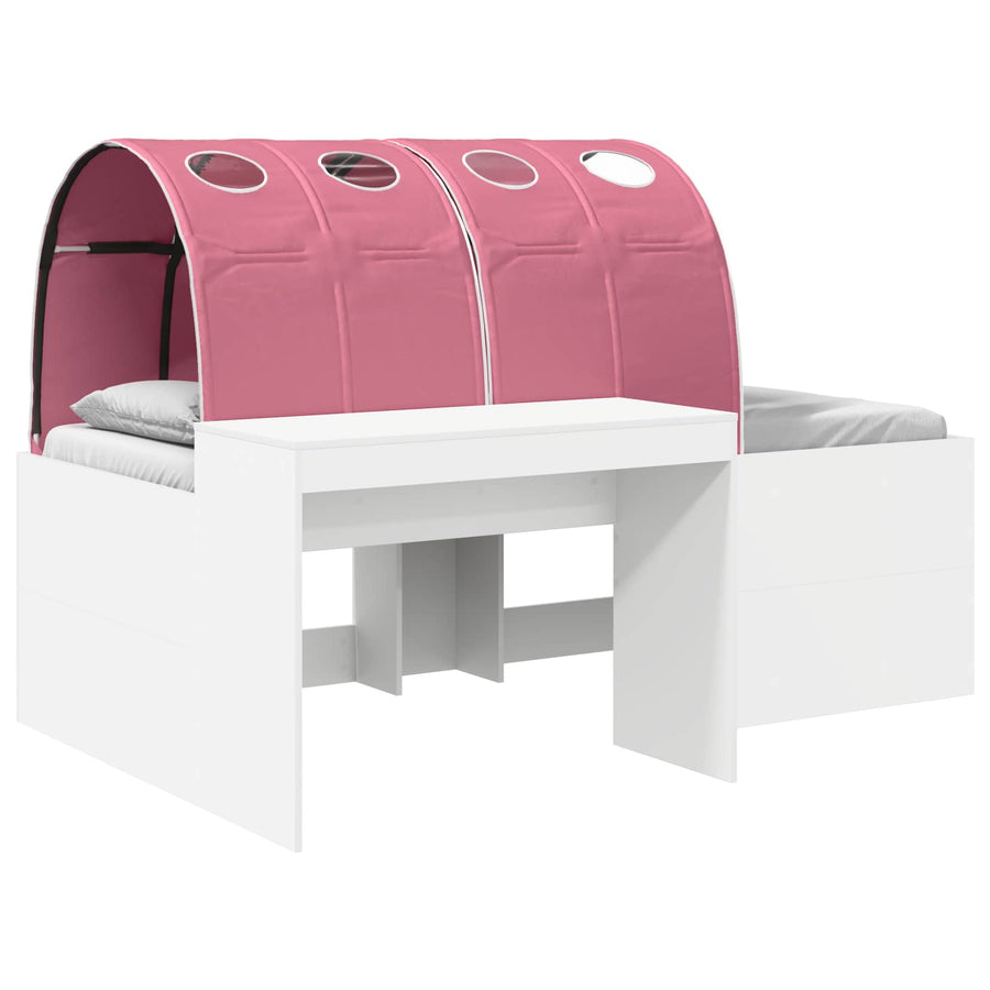 Bed met Tunnel 4 pcs Wit en Roze Bewerkt hout