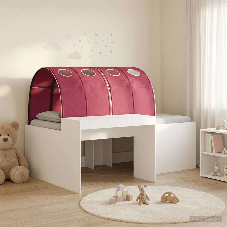 Bed met Tunnel 4 pcs Wit en Rood Bewerkt hout