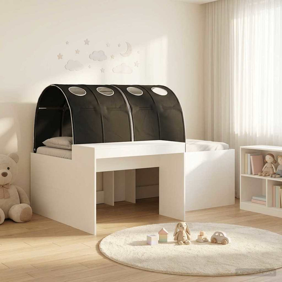 Bed met Tunnel 4 pcs Wit en zwart Bewerkt hout
