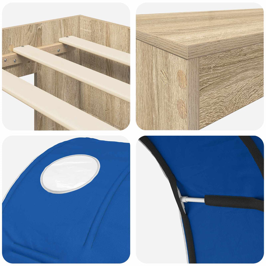 Bed met Tunnel 3 st Sonoma eiken en blauw Bewerkt hout