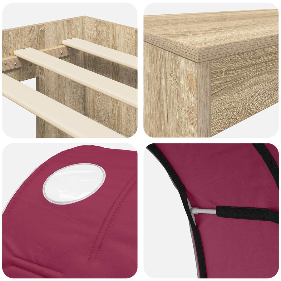 Bed met Tunnel 3 st Sonoma eiken en rood Bewerkt hout