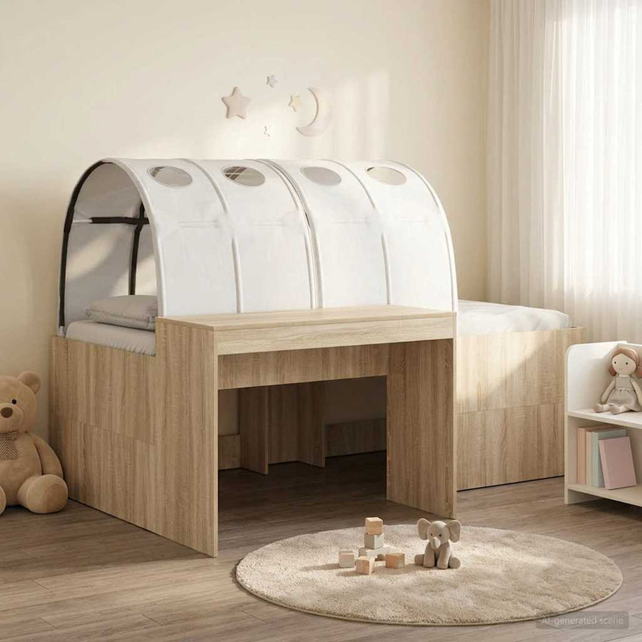 Bed met Tunnel 3 st Sonoma eiken en wit Bewerkt hout