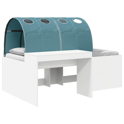 Hoge Bed Frame met Bureau voor Kinderen Wit en Lichtblauw