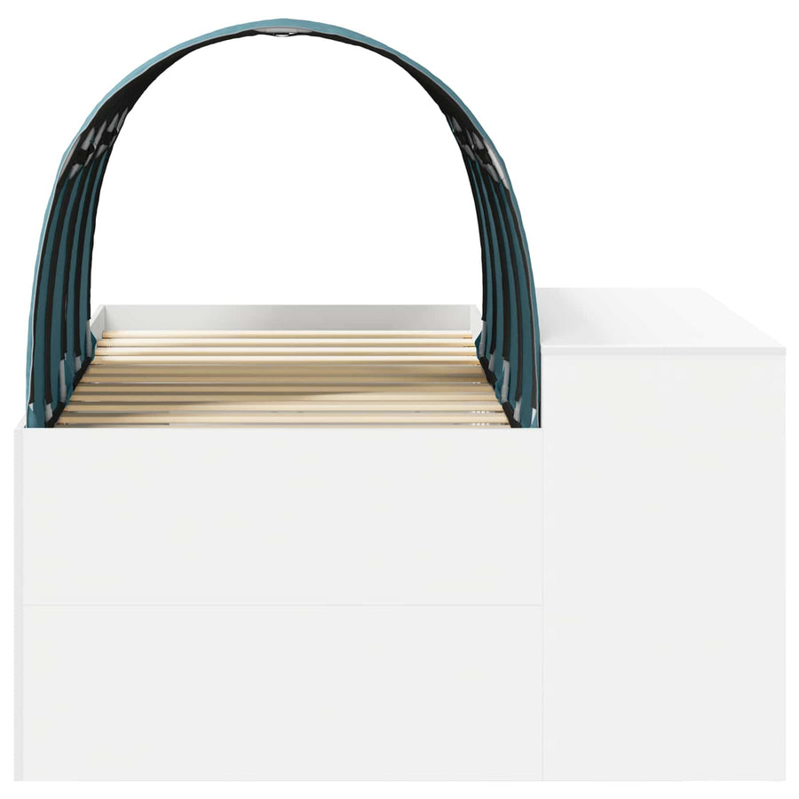 Hoge Bed Frame met Bureau voor Kinderen Wit en Lichtblauw