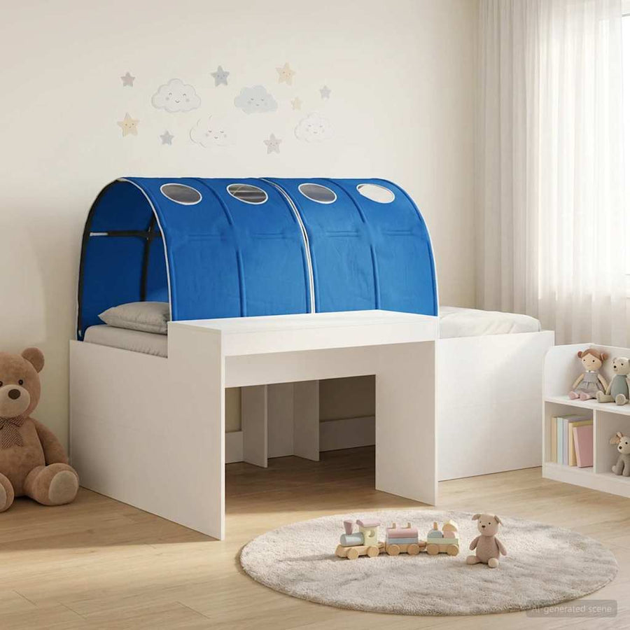 Hoge Bed Frame met Bureau voor Kinderen Wit en Blauw
