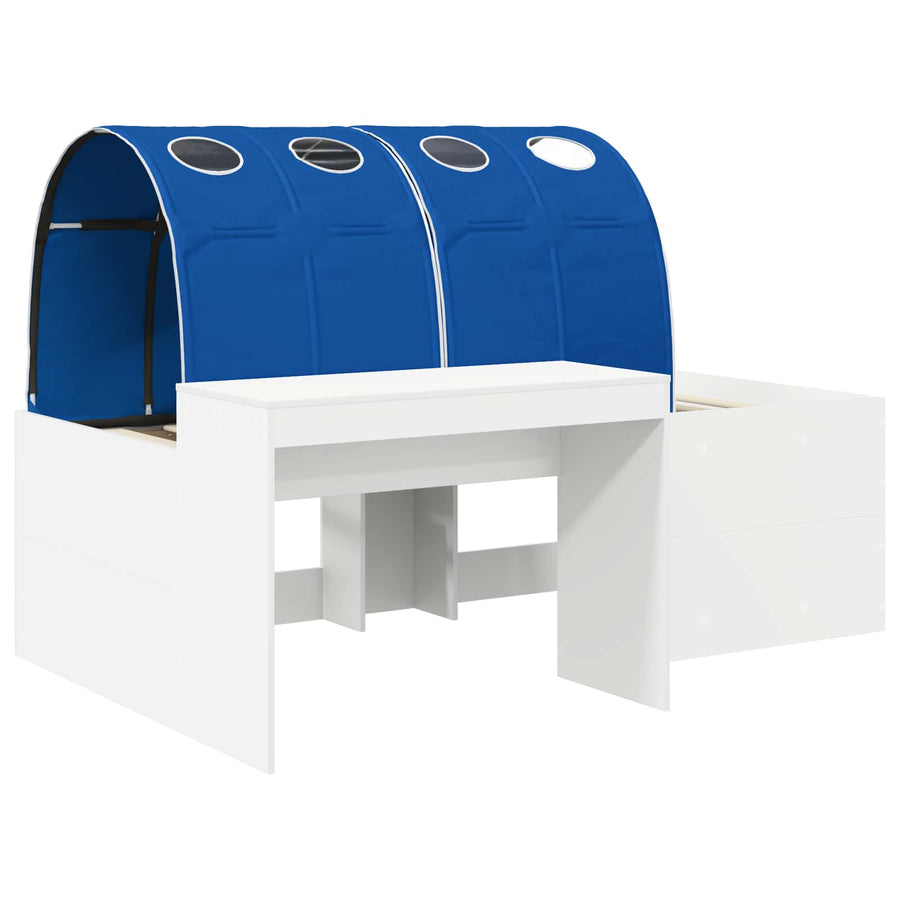 Hoge Bed Frame met Bureau voor Kinderen Wit en Blauw