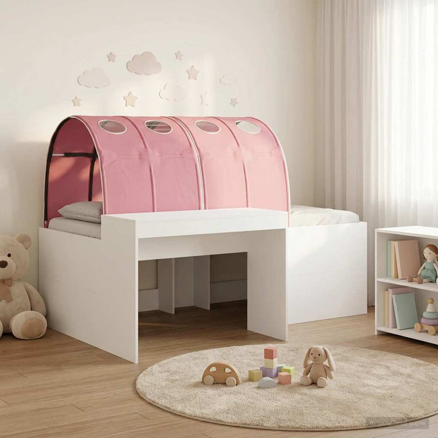 Hoge Bed Frame met Bureau voor Kinderen Wit en Roze
