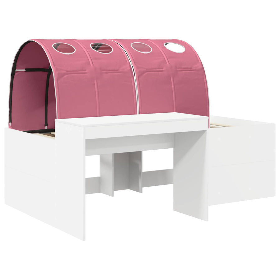 Hoge Bed Frame met Bureau voor Kinderen Wit en Roze