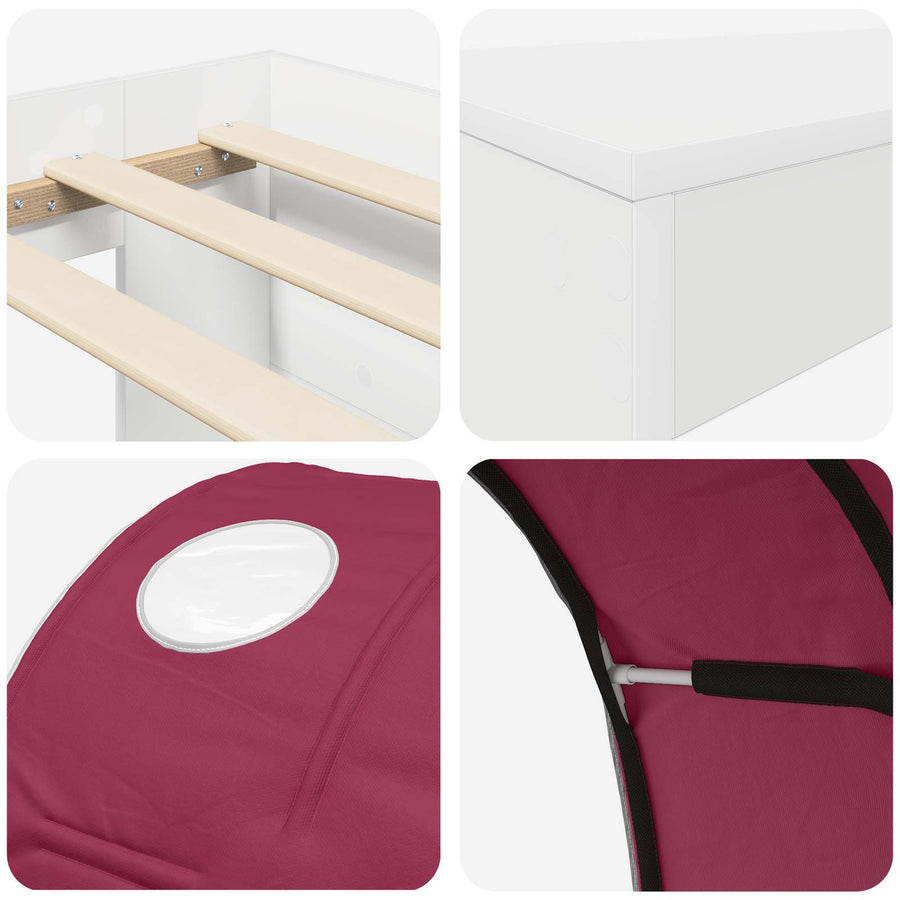 Hoge Bed Frame met Bureau voor Kinderen Wit en Rood