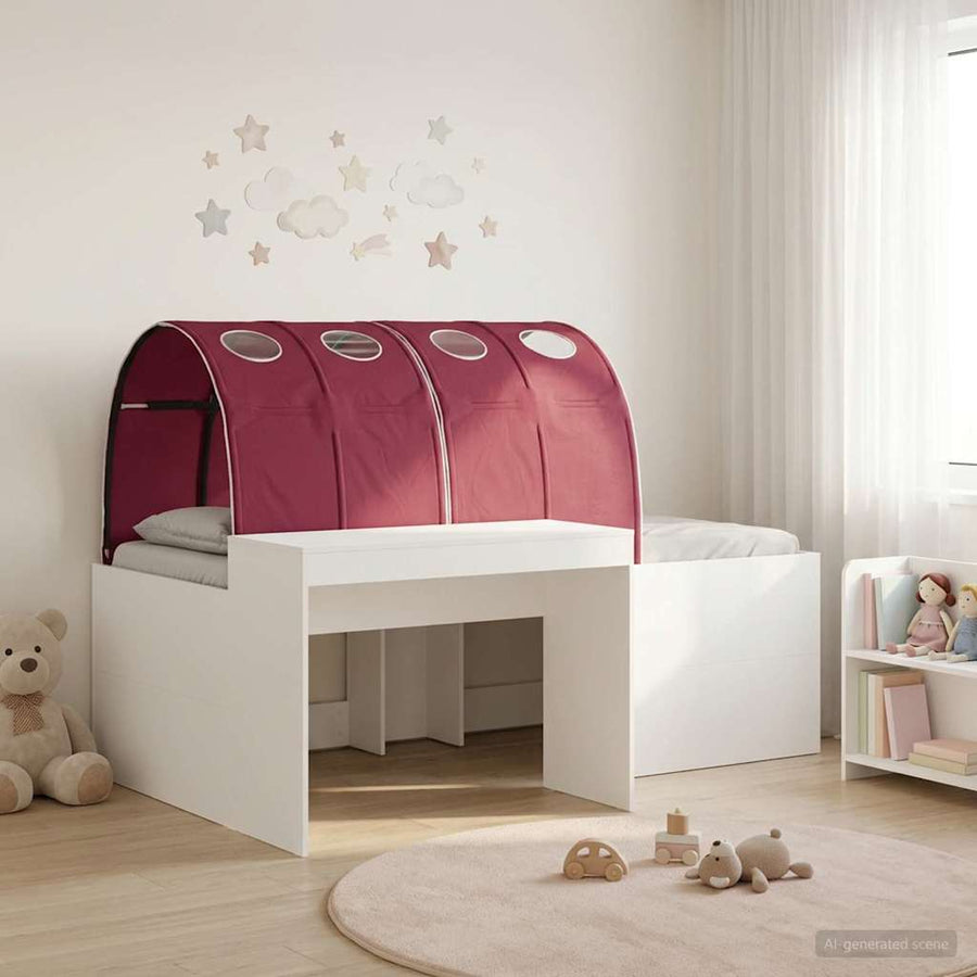 Hoge Bed Frame met Bureau voor Kinderen Wit en Rood