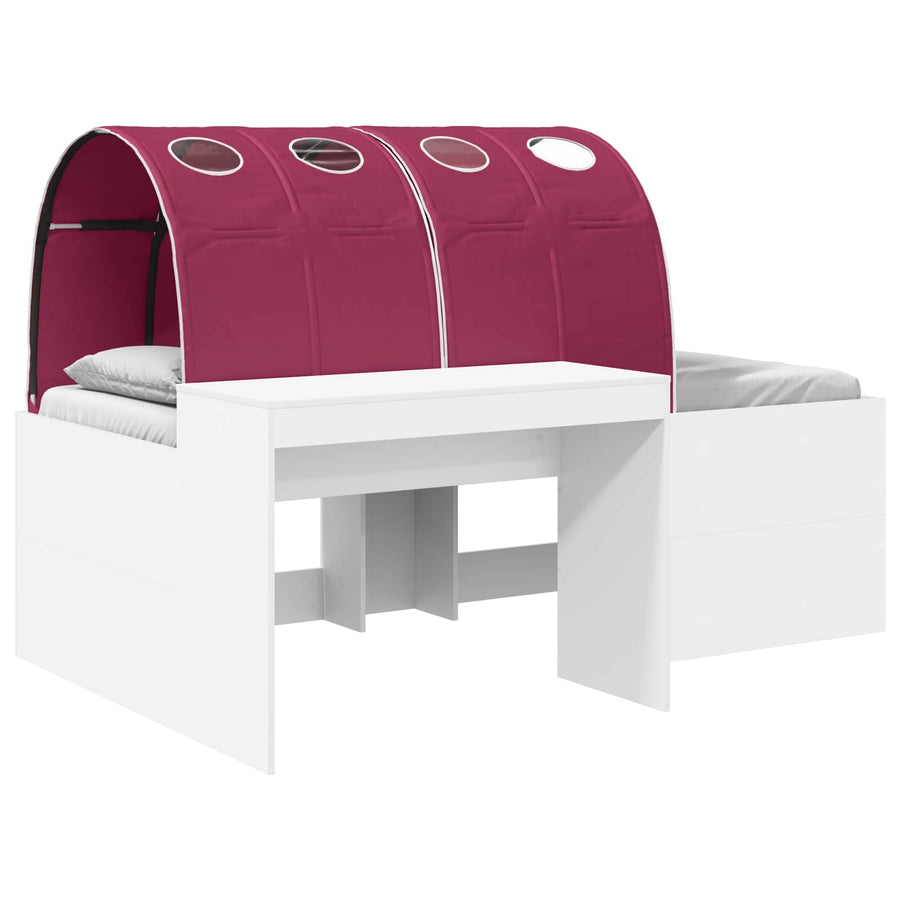 Hoge Bed Frame met Bureau voor Kinderen Wit en Rood