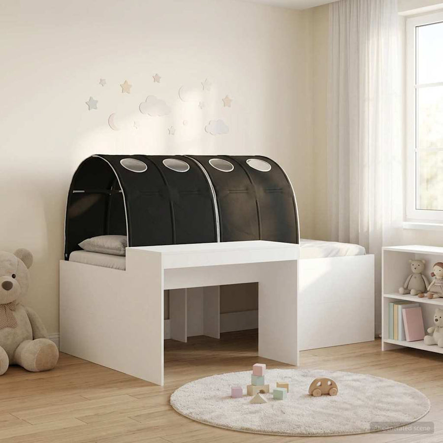 Hoge Bed Frame met Bureau voor Kinderen Wit en zwart