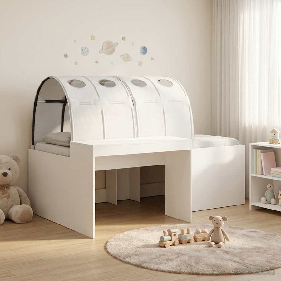 Hoge Bed Frame met Bureau voor Kinderen Wit Bewerkt hout
