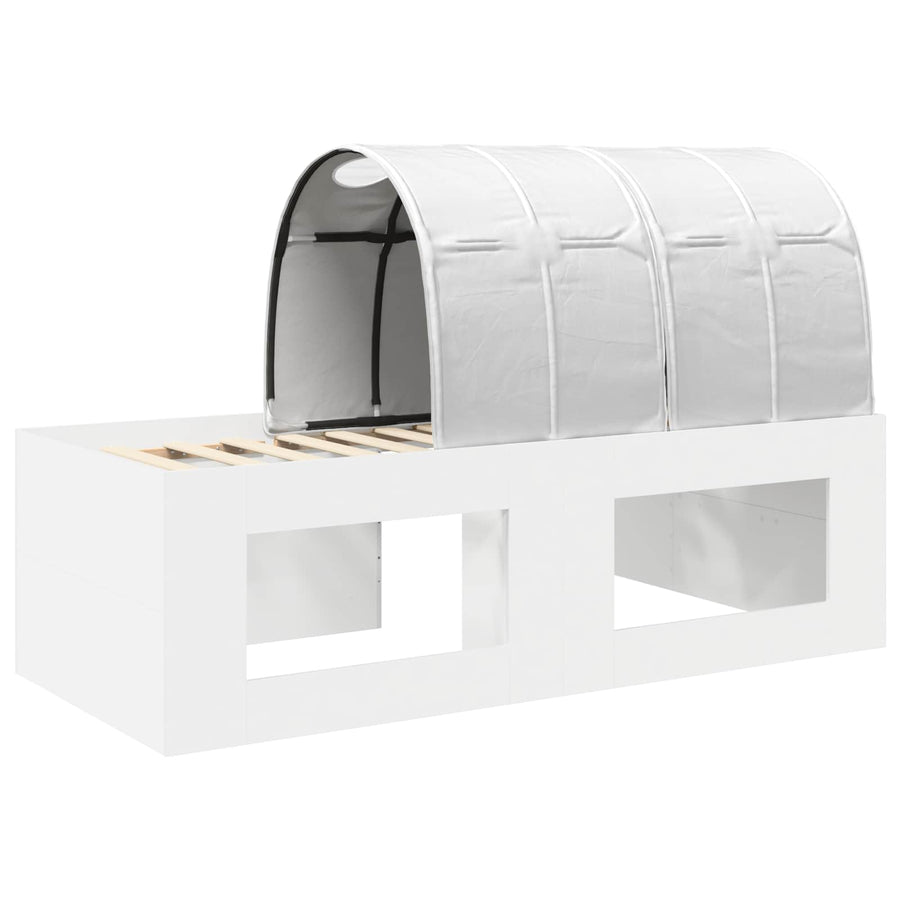Hoge Bed Frame met Bureau voor Kinderen Wit Bewerkt hout