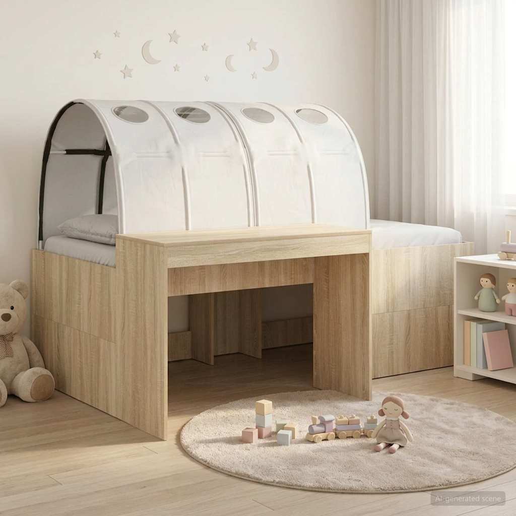 Hoge Bed Frame met Bureau voor Kinderen 3 st Bewerkt hout