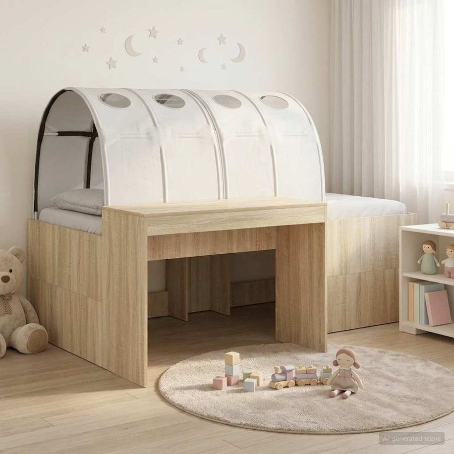 Hoge Bed Frame met Bureau voor Kinderen 3 st Bewerkt hout