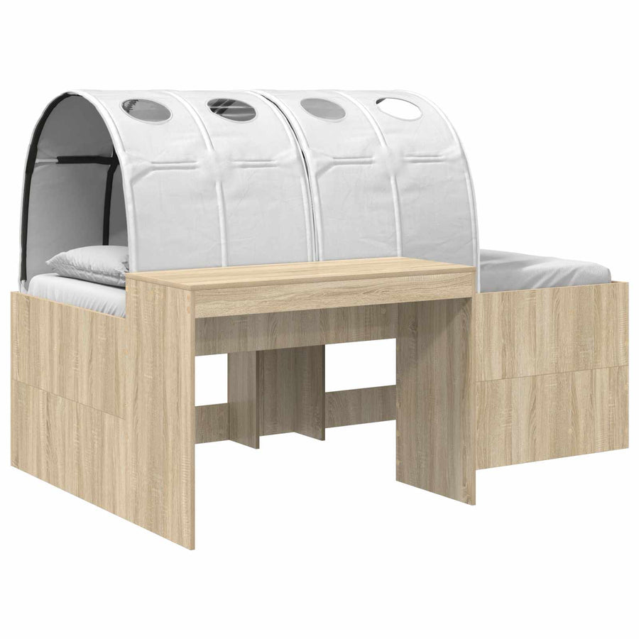 Hoge Bed Frame met Bureau voor Kinderen 3 st Bewerkt hout