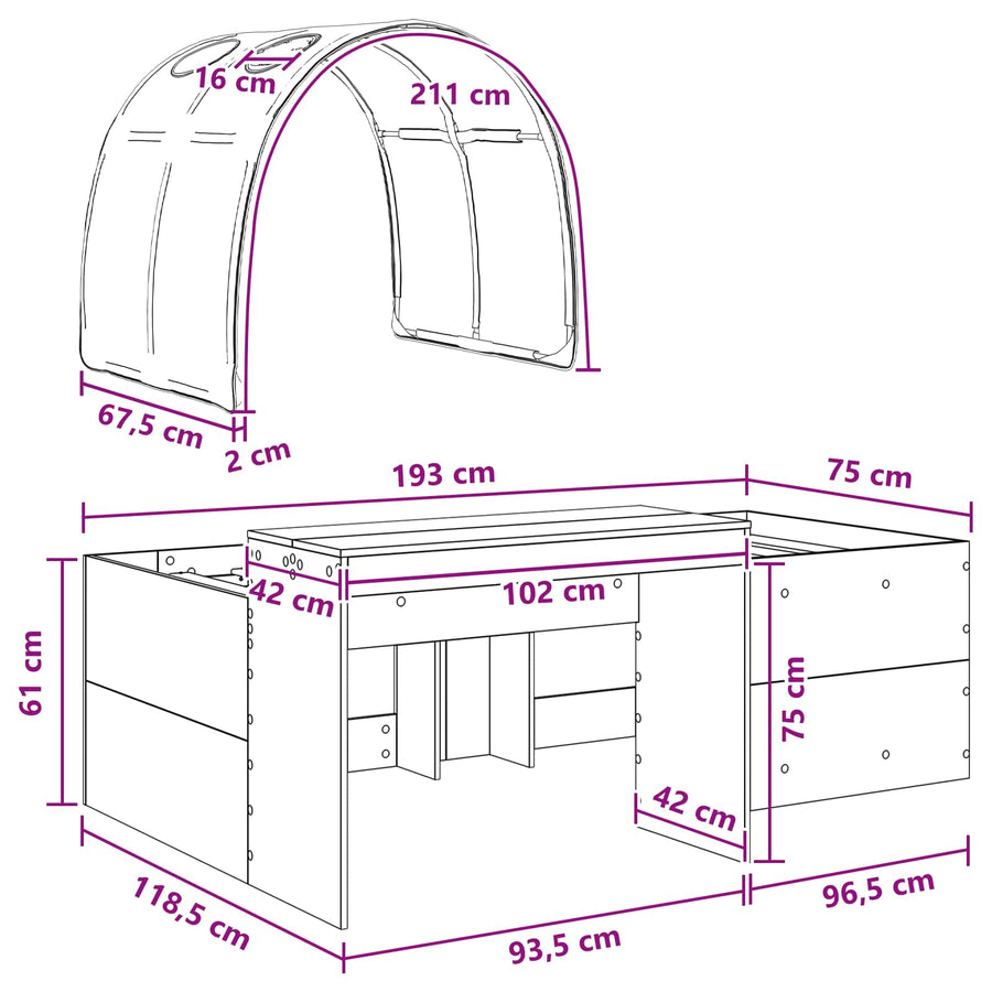 Bed met Tunnel 4 pcs Artisian Eik en Wit Bewerkt hout