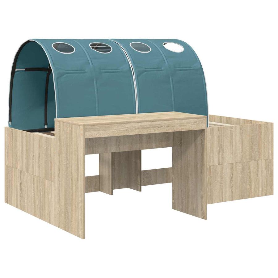 Bed met Tunnel 3 st Artisian Eik en Lichtblauw Bewerkt hout