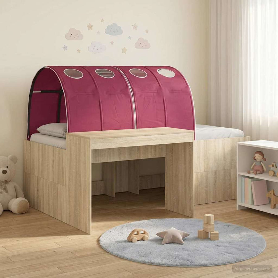 Bed met Tunnel 3 st Artisian Eik en Rood Bewerkt hout