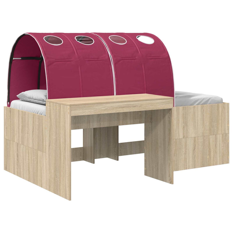 Bed met Tunnel 3 st Artisian Eik en Rood Bewerkt hout