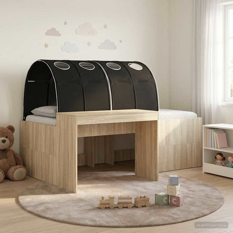 Bed met Tunnel 3 st Artisian Eik en Zwart Bewerkt hout