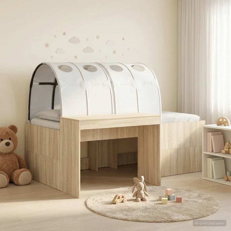 Bed met Tunnel 3 st Artisian Eik en Wit Bewerkt hout