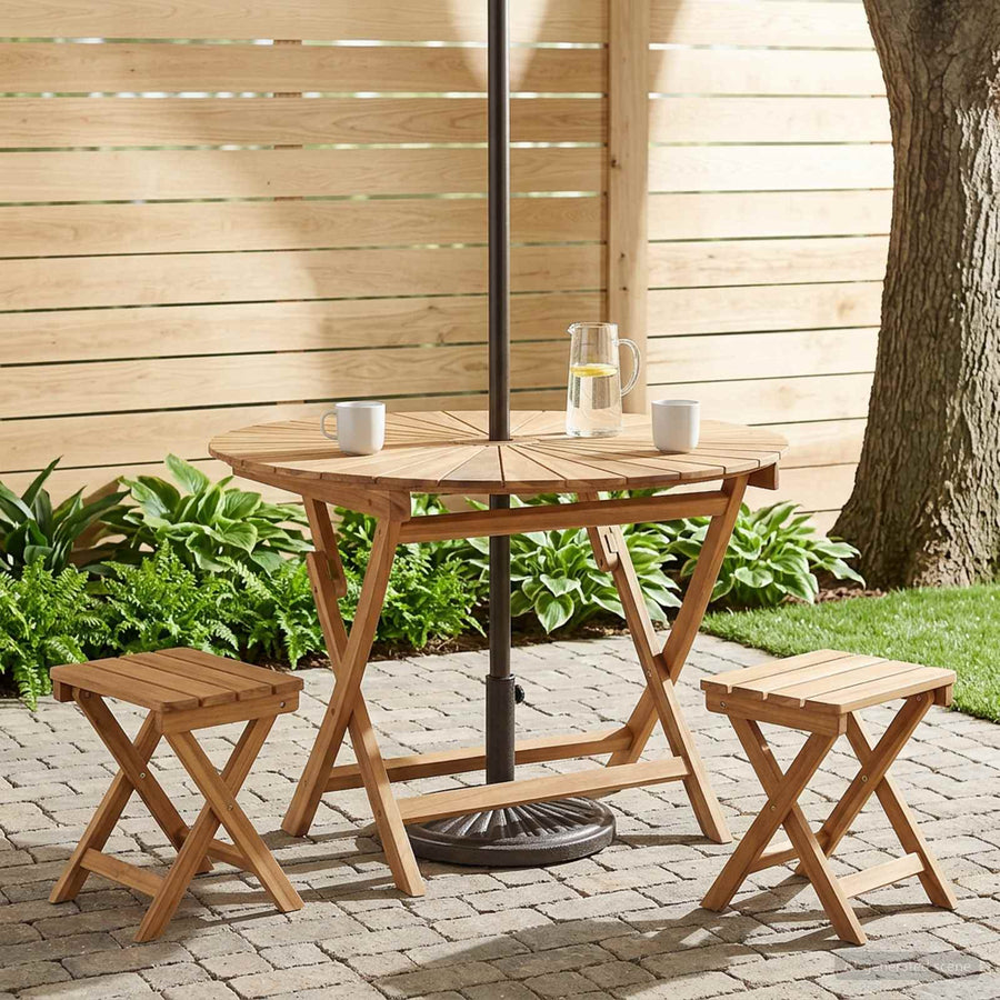 Opklapbare tuintafel Naturel Ø 110 x 75 cm Massief Teakhout
